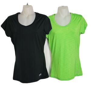 Under Armour UA Running Women Heatgear Logo T-Shirt Semi Fitted Lot 2 Sz XS